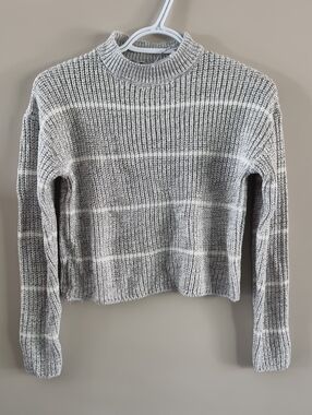 Streetwear Society Gray & White Striped Turtleneck Sweater